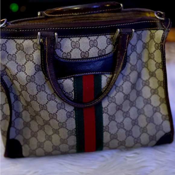 Authenticated Gucci Hand Bag Brown PVC with D rings! You can add a chain/strap - Picture 12 of 12